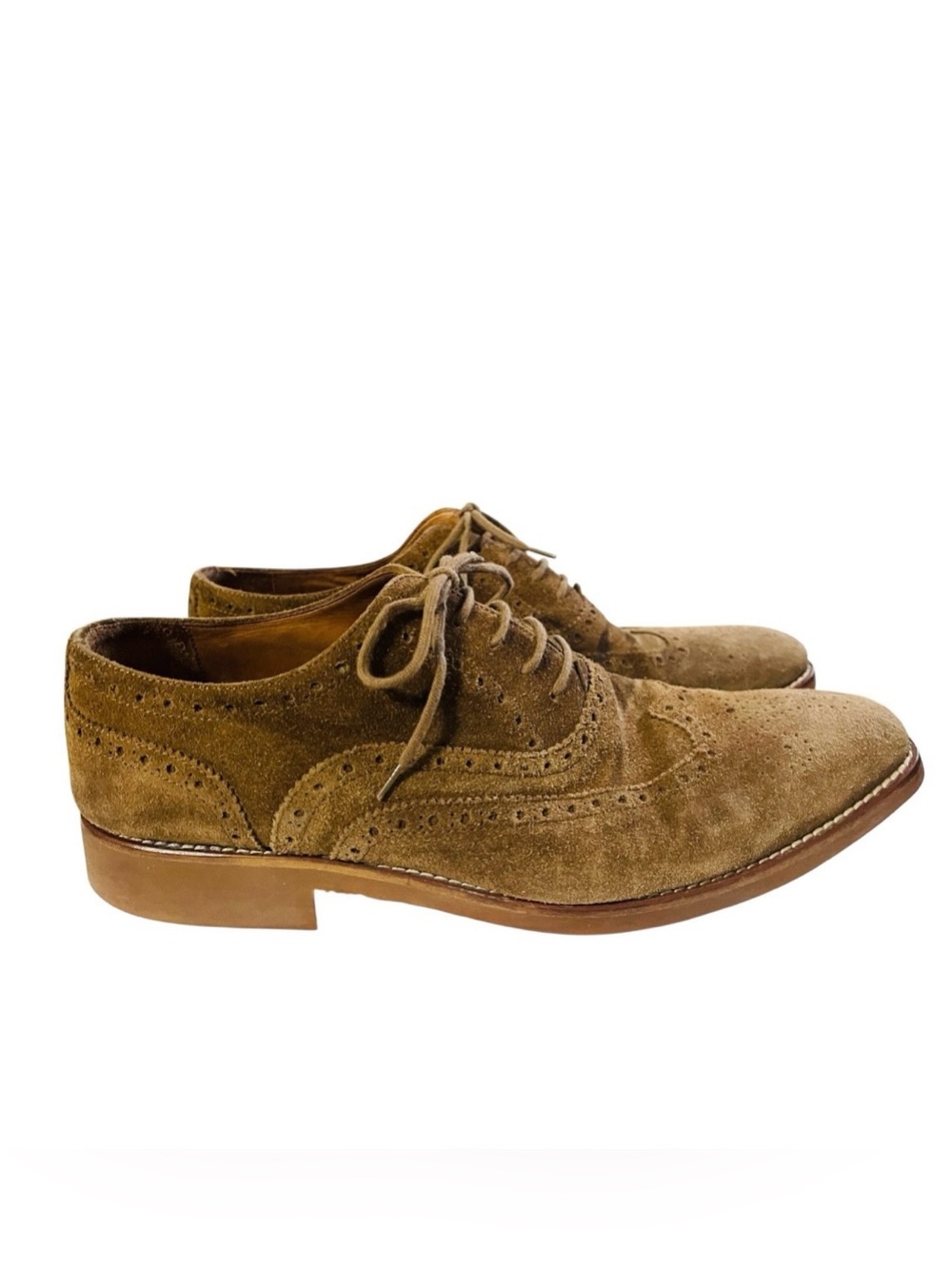 Saks Fifth Avenue Kennedy Wingtip Oxford Suede Mens Shoes 10 Brown Vintage Lux
